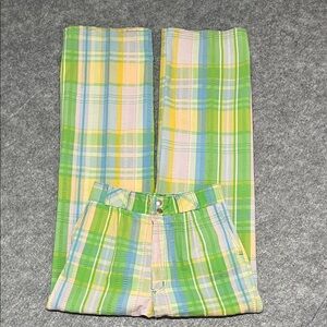 60s Wrangler High-Waisted Plaid Pastel Wide Leg Pants Seersucker